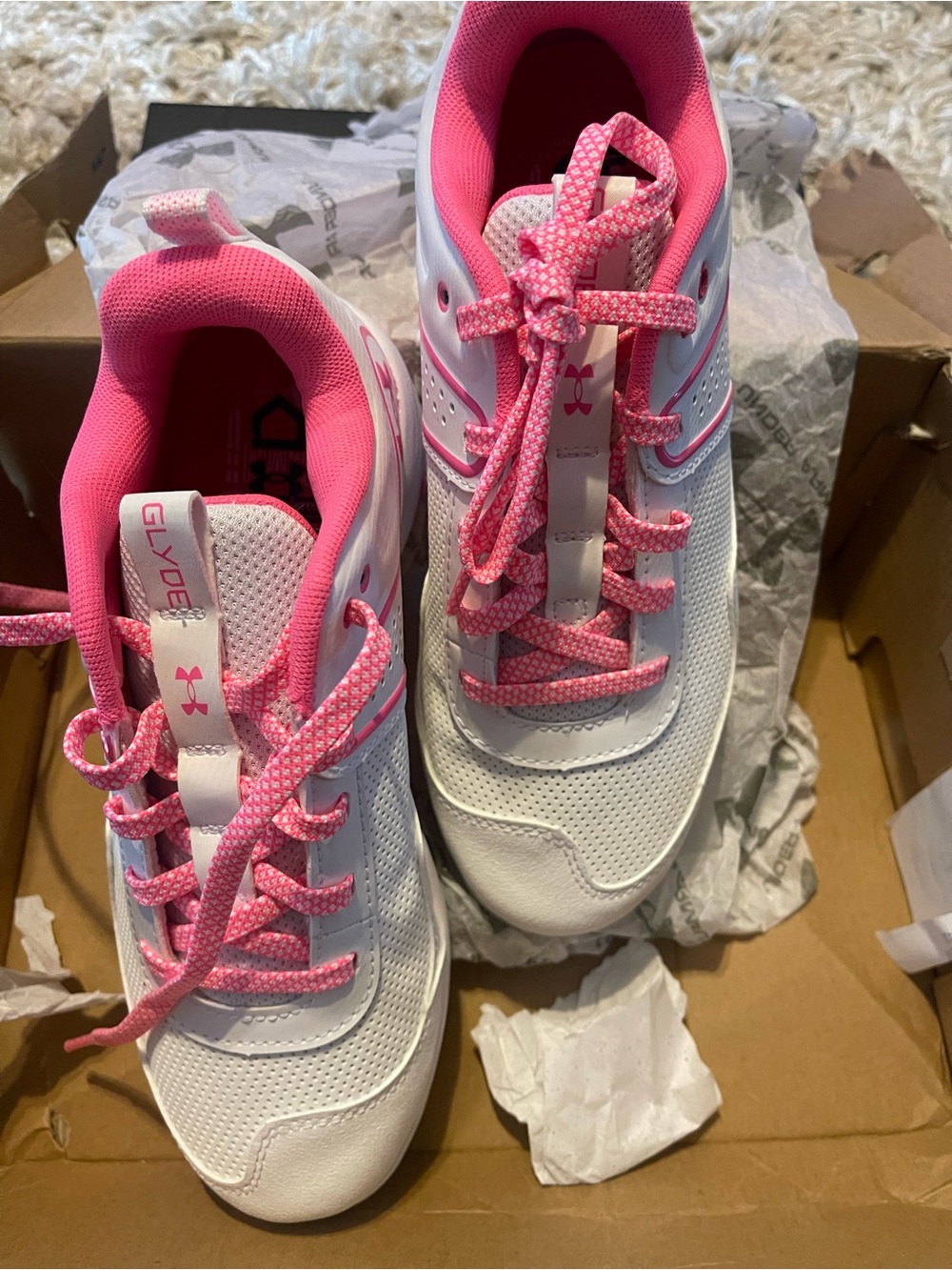 Under Armour White and Pink Kids' Cleats - Picture 3 of 5
